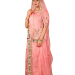 Peach Bamber Satin Aari Sequins Work Poshak Set (Unstitched) | Pure Georgette Odhna | Jaipurio Ethnic Wear